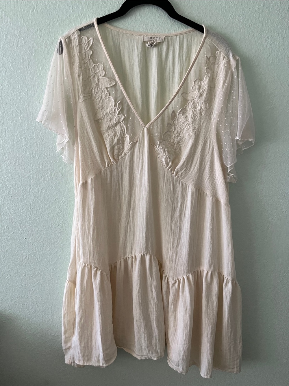 Torrid Festi Cream Embroidered V-Neck Babydoll Dress